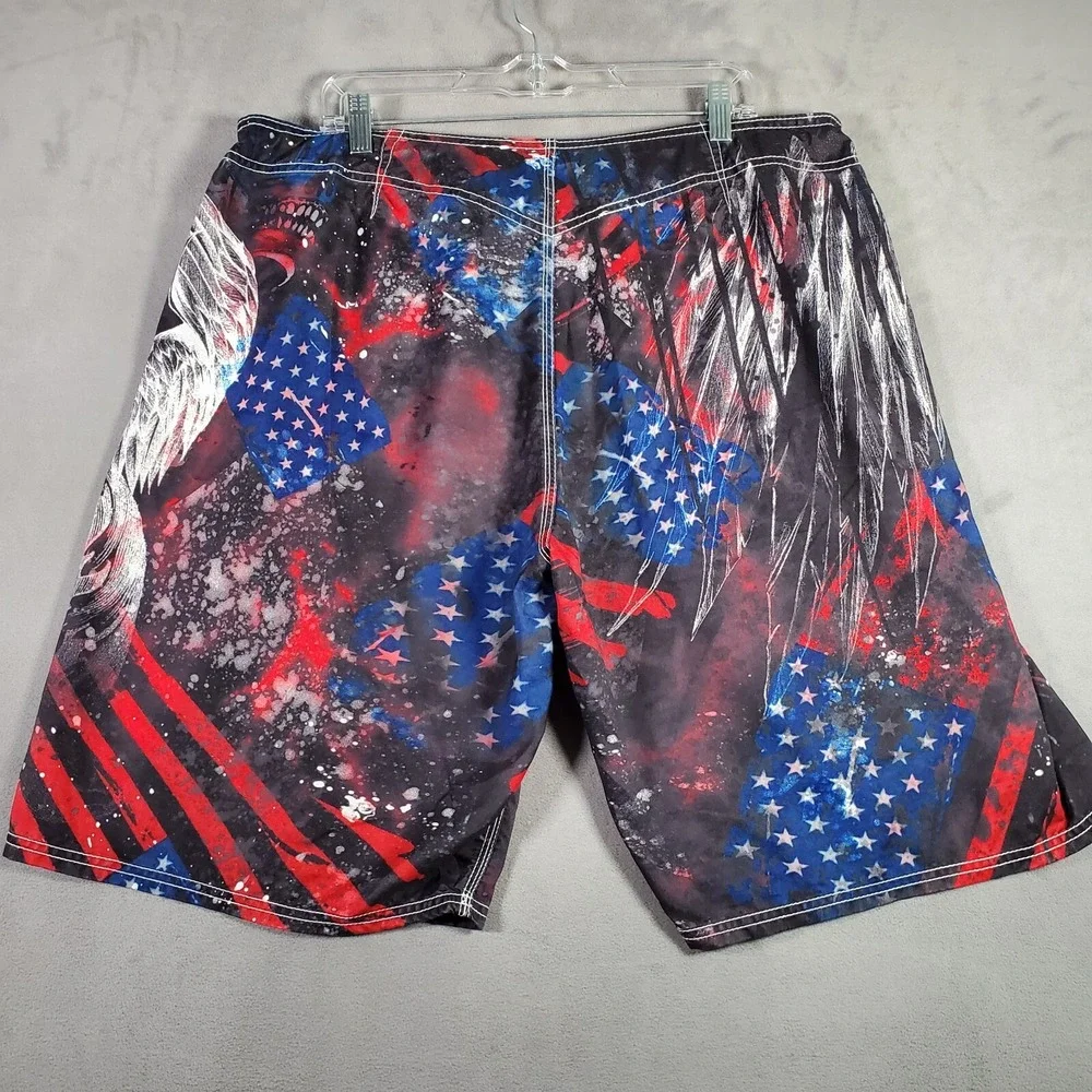 MMA Elite Board Shorts Mens XL Red Black USA Flag Skull‎ Graphic Patriotic Beach